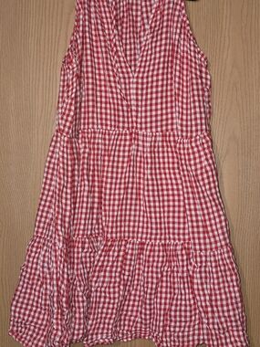 Red Gingham Sleeveless Tiered Dress
